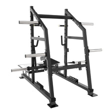 Load image into Gallery viewer, Rear view of the HD Belt Squat machine showing the freestanding base and optional floor-mount points