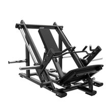 Load image into Gallery viewer, Plate Loaded Standing Row machine front angle showing handles, footplate and loading sleeves.