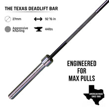 Load image into Gallery viewer, Texas Deadlift Bar with specifications on a white background