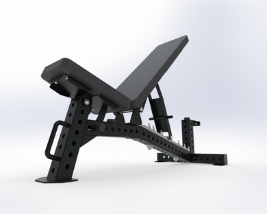 Black adjustable weight bench on a white background