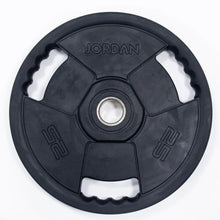 Load image into Gallery viewer, Black weight plate with 'Jordan' branding on a white background. 25kg
